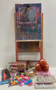 Wood Easel, Yarn, Shells, Stud Setting Machine, Oil Paint, PomPoms and More Small Craft Items
