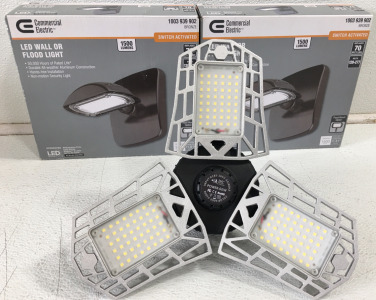 (2)Commercial Eletric LED Wall or Flood Light 1500 Lumens (1) LED 360 Motion Activated Adjustable Light