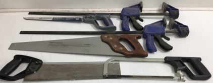 (2) Irwin Quick Grip (1) Kobalt Compass Saw (1) Craftsman Fast Cut Saw & More!!