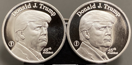 (2) ONE TROY OUNCE DONALD TRUMP .999 FINE SILVER ROUNDS— VERIFIED AUTHENTIC