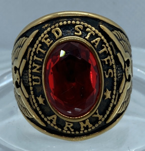 UNITED STATES ARMY REPLICA RING WITH RED CENTER STONE; PLEASE INSPECT