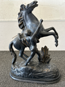VINTAGE HORSE AND TRAINER STATUE SCULPTED BY FRANGE (MISSING REINS); PLEASE INSPECT