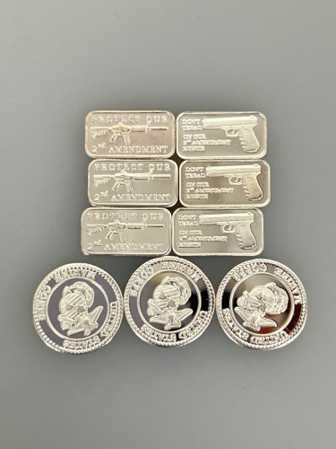 NINE (1 GRAM) .999 SILVER MINI BARS AND ROUNDS- PLEASE INSPECT