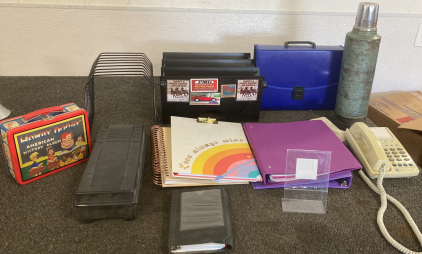 OFFICE SUPPLIES, FOLDERS, PHONE, LUNCH BOX, AND MORE; PLEASE INSPECT