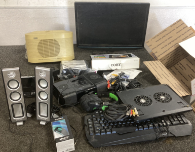 ELECTRONIC GOODS, MONITOR, KEYBOARD, IHOME SPEAKERS, AND MORE; PLEASE INSPECT