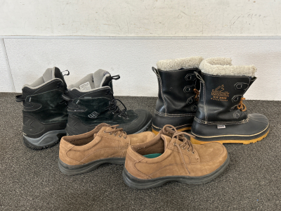 GENTLY USED MEN&rsquo;S BOOTS & SHOES: COLUMBIA (SIZE 13), KAMIK KW 2000 WATERPROOF (SIZE 9) AND DR. SCHOLL&rsquo;S LEATHER SHOES (SIZE 11.5) PLEASE INSPECT