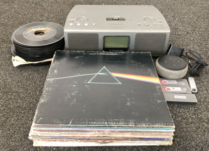 TEAC HI-FI TABLE RADIO, RECORDS, AMAZON ECHO DOT AND MORE; PLEASE INSPECT