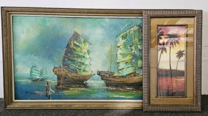 FRAMED PAINTING & PRINT, 52X28, 28x16; PLEASE INSPECT