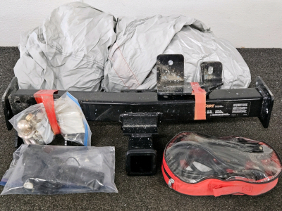 27" HITCH RECEIVER, JUMPER CABLES, CAR COVER, TRAILER LIGHT CONNECTORS