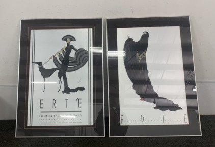 ERTE SYMPHONY IN BLACK IN GLASS FRAME W/ ERTE SOIRÉE IN GLASS FRAME