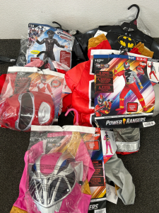KIDS HALLOWEEN COSTUMES! GIRLS POWER RANGERS DINO FURY PINK RANGER, BOYS BLACK PANTHER, BATMAN, POWER RANGER RED RANGER ORIGINAL AND DINO FURY, ALL SIZE SMALL
