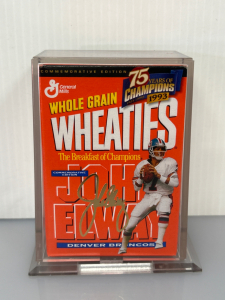 VINTAGE AUTOGRAPHED JOHN ELWAY WHEATIES BOX IN CASE