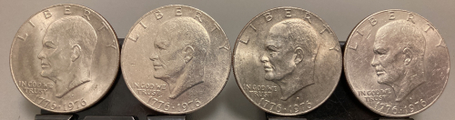 (4) 1776-1976 EISENHAUER DOLLAR COINS— VERIFIED AUTHENTIC; PLEASE INSPECT