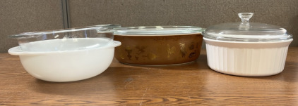 VINTAGE PYREX CASSEROLE DISHES AND BOWLS; PLEASE INSPECT