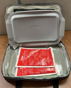 PYREX WARE 5 PIECE PORTABLE SET; PLEASE INSPECT