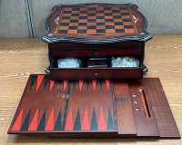 MUTI WOODEN BOARD GAME SET, DECK OF CARDS W/ WOODEN CASE AND METEL CHESSBOARD; PLEASE INSPECT - 3