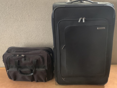 BLACK WORLDBOUND SUITCASE W/ BLACK TRAVEL BAG (LAPTOP BAG) PLEASE INSPECT