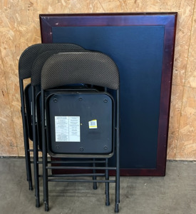 NICE FOLDING TABLE AND (3) FOLDING CHAIRS. PLEASE INSPECT.