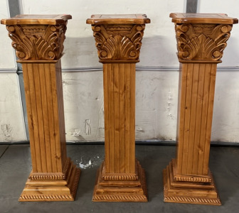 (3) BEAUTIFUL PEDESTALS W/ PINK STONE TOPS (BB) PLEASE INSPECT