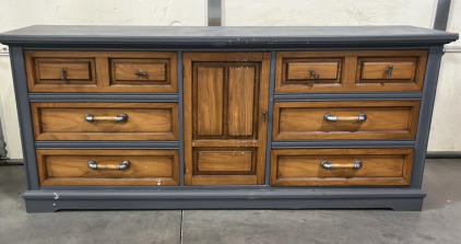 GREY/ WOOD LONG DRESSER ( 6’ X 19”) PLEASE INSPECT