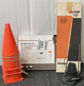 SELF STICK VINYL TILES (12INX12IN), TV ANTENNA, HEAD GASKETS . PLEASE INSPECT