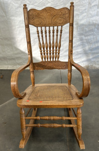 VICTORIA STYLE ROCKING CHAIR W/ CARVED DETAILS; PLEASE INSPECT