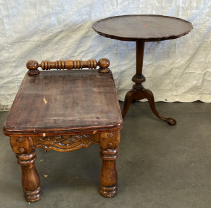 SIDE TABLE AND PEDESTAL TABLE; PLEASE INSPECT