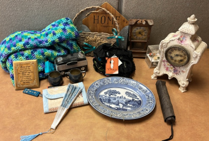 VINTAGE PORCELAIN CLOCK, DECORATIVE PLATE, MUSIC BOX AND MORE; PLEASE INSPECT