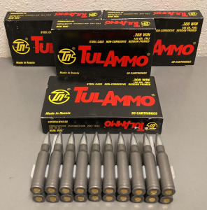 (80) RNDS. TULAMMO .308 WIN 150 GR. FMJ AMMO MADE IN RUSSIA