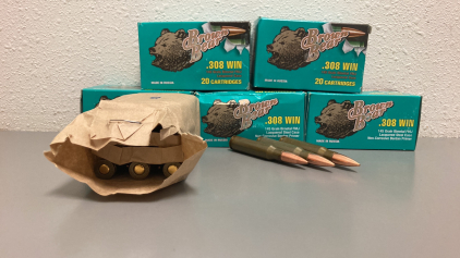 (100) RNDS. BROWN BEAR .308 WIN 145 GRAIN BIMETAL FMJ AMMO