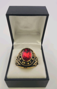 US Army Ring With Red Center Stone