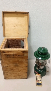 Vintage 1963 Coleman Kerosene Lamp With Custom Wooden Storage Box