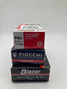 (3) Boxes of 9mm Luger