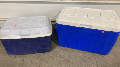 (1) Coleman Cooler, (1) Rubbermaid Cooler