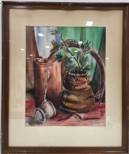 Wood Framed Pottery Scene by Cady