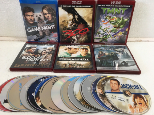 (20+) Assorted HD DVD’s & DVD’s Including TMNT, 300, & Blood Diamond