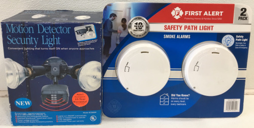 Motion Detector Security Light BC9000K & First Alert Smoke Alarm 2pk P1210E