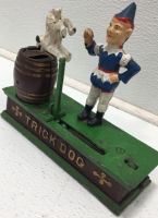 Ceramic Bookend; Trick Dog Bank; Uncle Sam Bank; Antique Wooden Toy; Antique Stove Figurine - 2