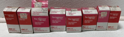 (2) The Agressor 11/16’’ Premium Hole Saw, (1) The Aggressor 1 3/16’’ Premium Hole Saw, (2) The Aggressor 9/16’’ Premium Hole Saw, (1) The Aggressor 1 11/16’’ Premium Hole Saw, (1) The Aggressor 1 13/16’’ Premium Hole Saw, (1) The Aggressor 13/16’’ Premiu