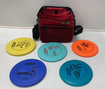 (1) Innova Shoulder Disc Golf Bag, (5) Innova Discs Including Putter, Distance Driver, Mid Range And Fairway Driver