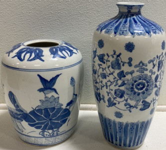 (2) Japanese Style Blue and White Vases