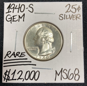 1940-S MS68 RARE Gem Silver Quarter