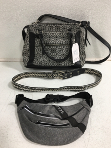 (1) Time & Tru Purse W/Tag (1) Ladies Med Jeweled Belt (1) Fitkicks Waist Bag