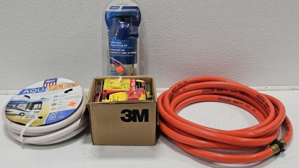 NEW RV/ MARINE FRESH WATER HOSE, WASTE WATER HOSE, ANTIFREEZE HANDS PUMP KIT, NEW TWIST CONNECTS