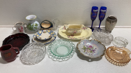 Assorted Glass and Pottery Dishes and Decor