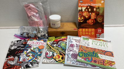 Burgess Vibro-Tool, Glitter, (5) Coloring Books, Shaped Tiles, Crystal Lacquer, Pumpkin Stencils