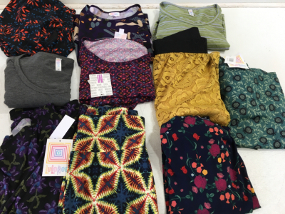 10 Assorted Medium Pieces From LuLaRoe Clothing Line Including 4 Tops, 5 Skirts & 1 Smock