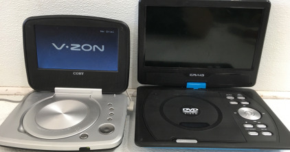 (1) Coby V•Zon Portable DVD Player & Power Cord (1) Craig Portable DVD Player W/Out Cords