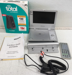 (1) Total Wireless ZTE Z233VL Flip Phone (1) Mintek Portable DVD Player & Charger