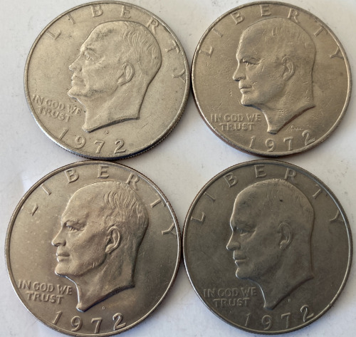 (4) 1972 EISENHOWER ONE DOLLAR COINS— VERIFIED AUTHENTIC